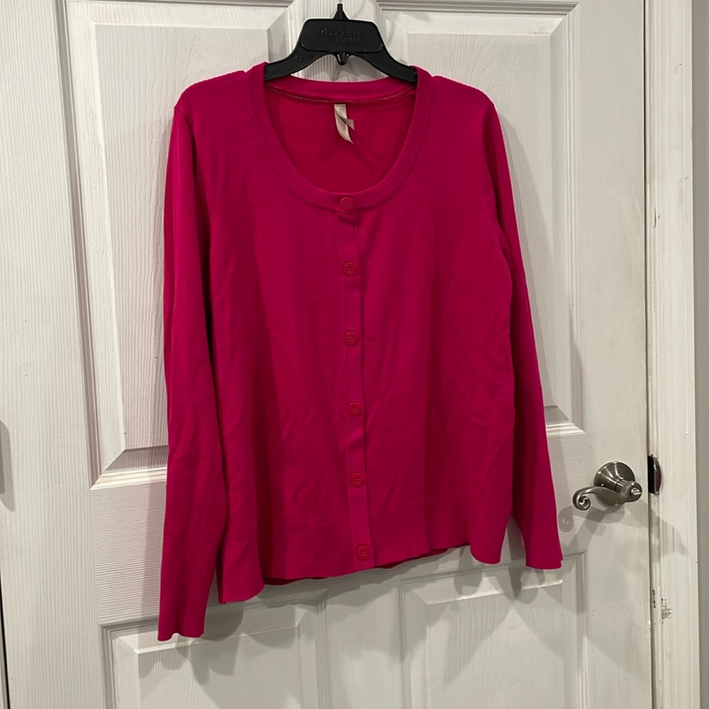 Women’s hot pink cardigan sweater size XL 16-18. Comes from a smoke free home.